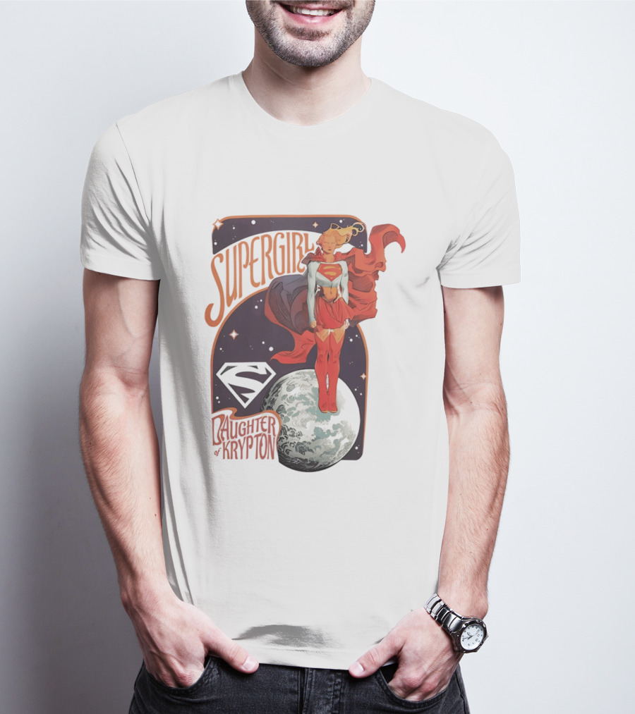 Supergirl Daughter Of Krypton DC Comic Style Superhero Logo Moon Scene T-Shirt