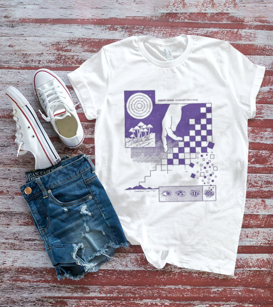 Modest Mouse An Eraser And A Maze Album Artwork Purple Checkerboard T-Shirt