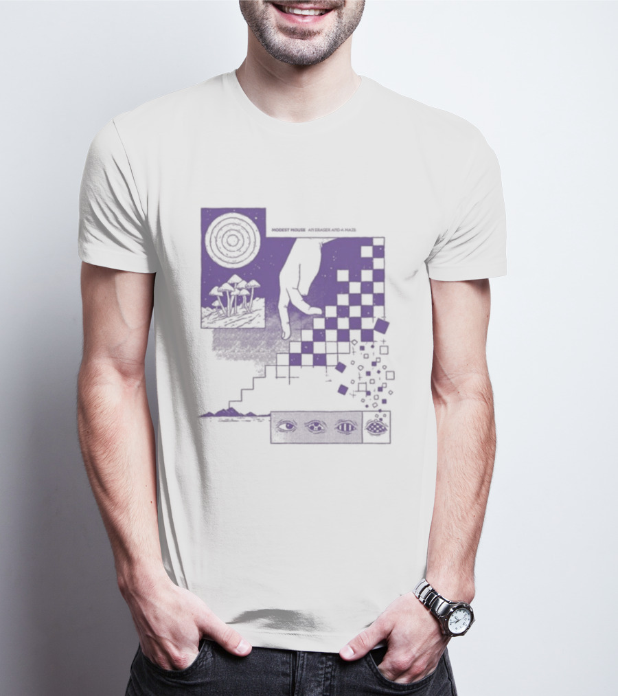 Modest Mouse An Eraser And A Maze Album Artwork Purple Checkerboard T-Shirt