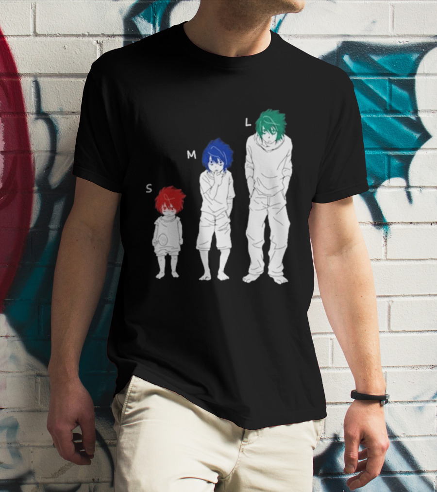 Anime Death Note L Character Evolution Sizes S M L T-Shirt
