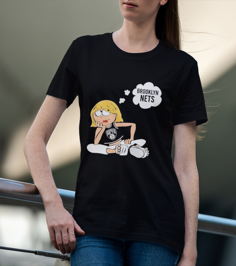 Brooklyn Nets Cartoon Girl With Glasses Thought Bubble NBA T-Shirt