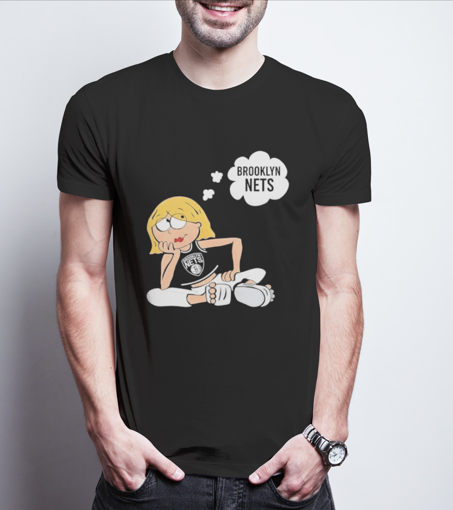 Brooklyn Nets Cartoon Girl With Glasses Thought Bubble NBA T-Shirt