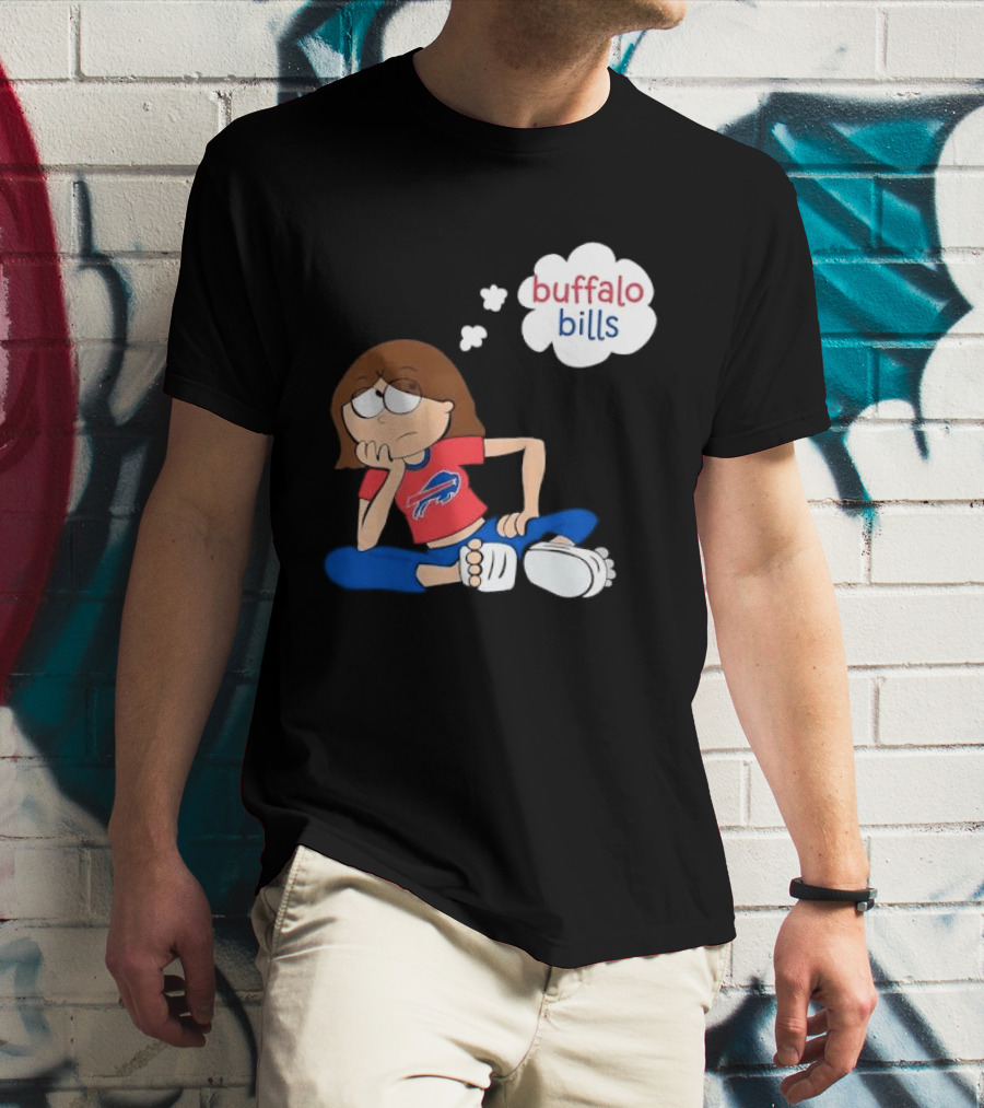 Buffalo Bills Cartoon Thoughtful Girl In Red And Blue Outfit T-Shirt