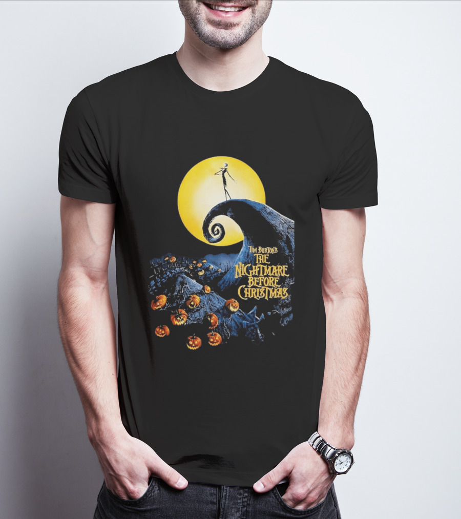 Tim Burton's The Nightmare Before Christmas Jack Skellington Moon Scene With Pumpkins T-Shirt