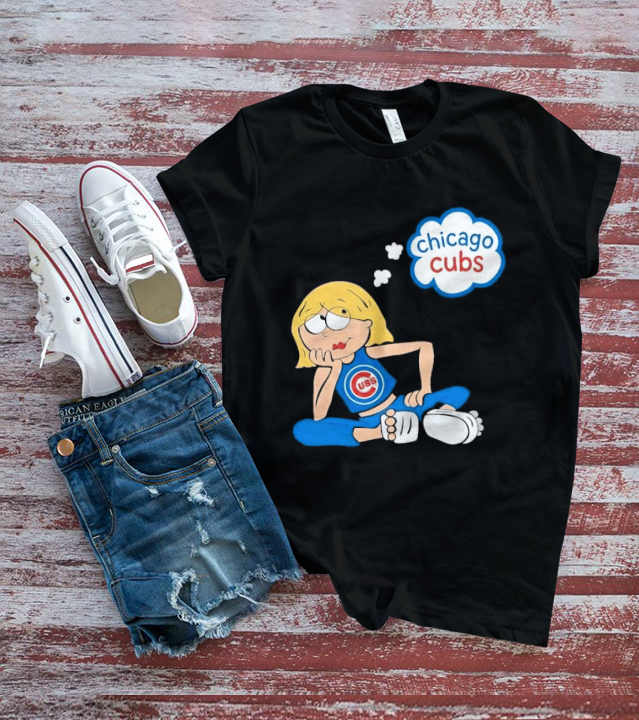 Chicago Cubs MLB Blonde Cartoon Girl Sitting Thought Bubble T-Shirt