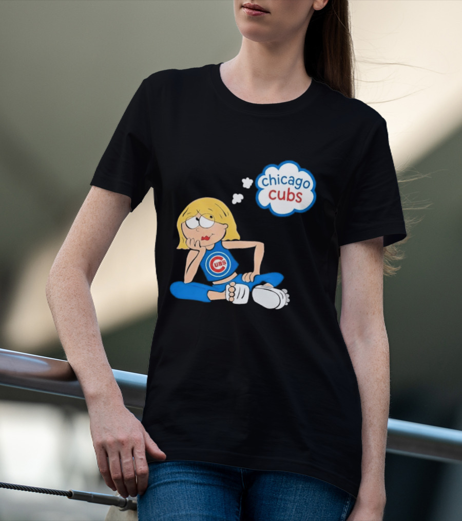Chicago Cubs MLB Blonde Cartoon Girl Sitting Thought Bubble T-Shirt