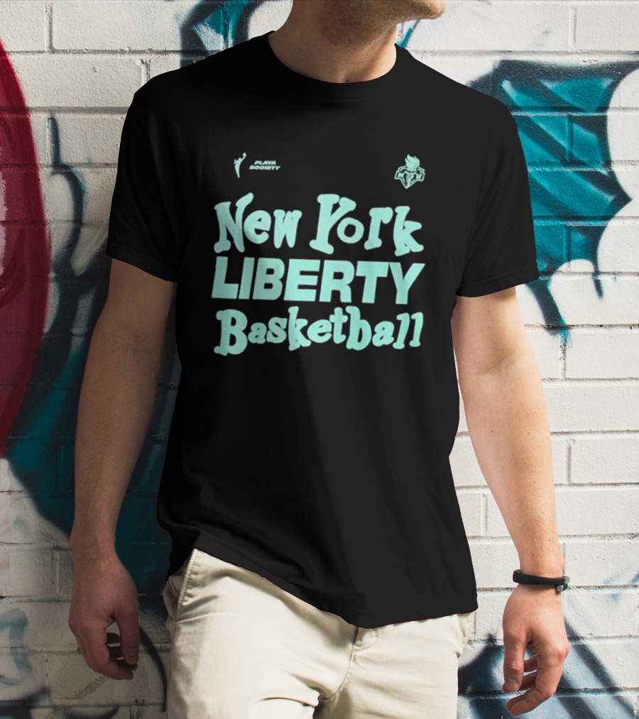Jason Sudeikis Playa Society New York Liberty Basketball Wordmark T-Shirt