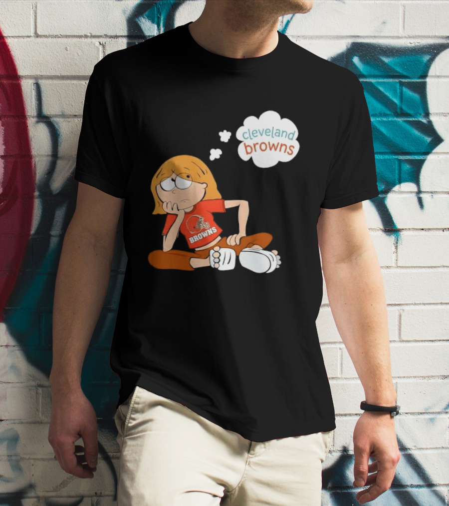 Cleveland Browns Cartoon Girl Sitting With Thought Bubble T-Shirt