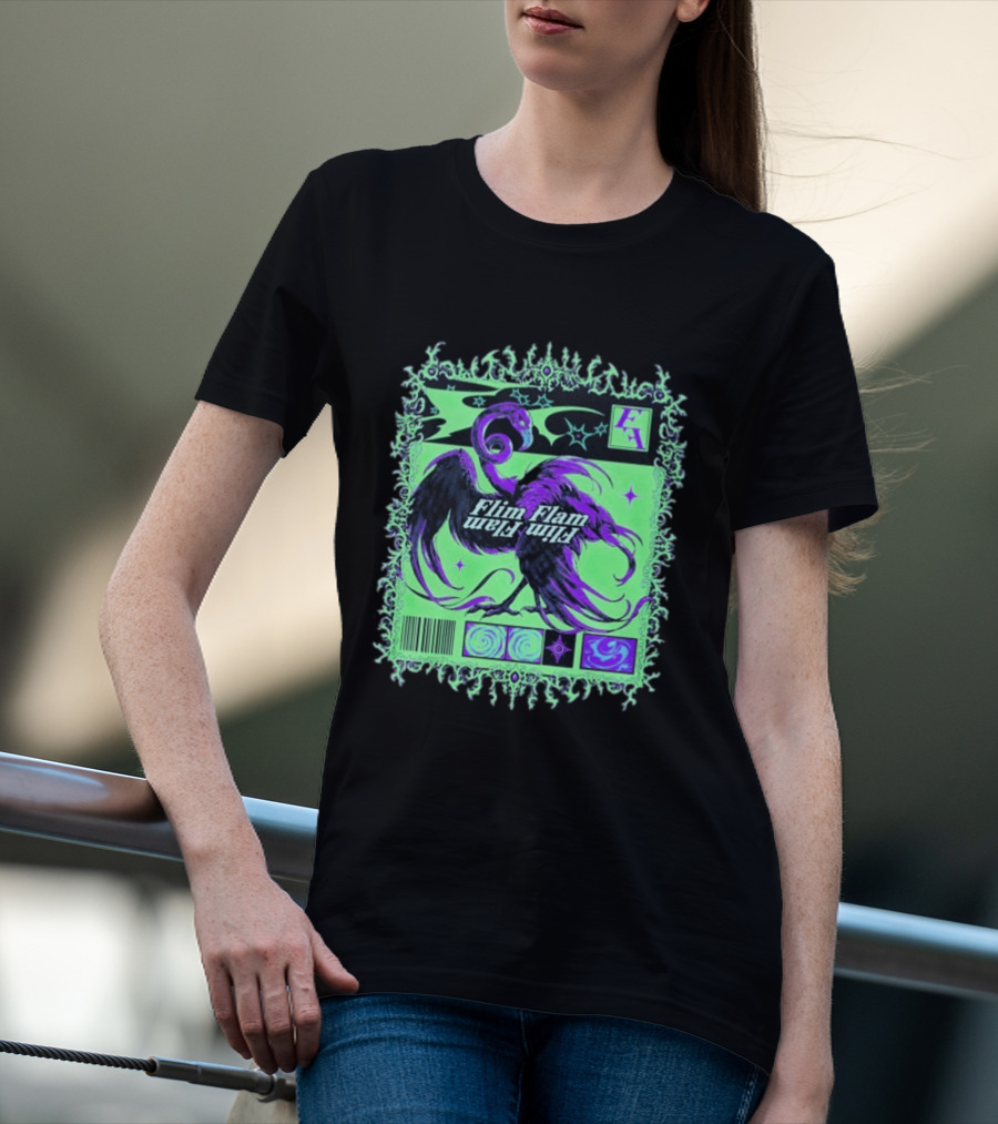 Flim Flam Flamingo Comic Cover Retro Art With Psychedelic Patterns And Barcode T-Shirt