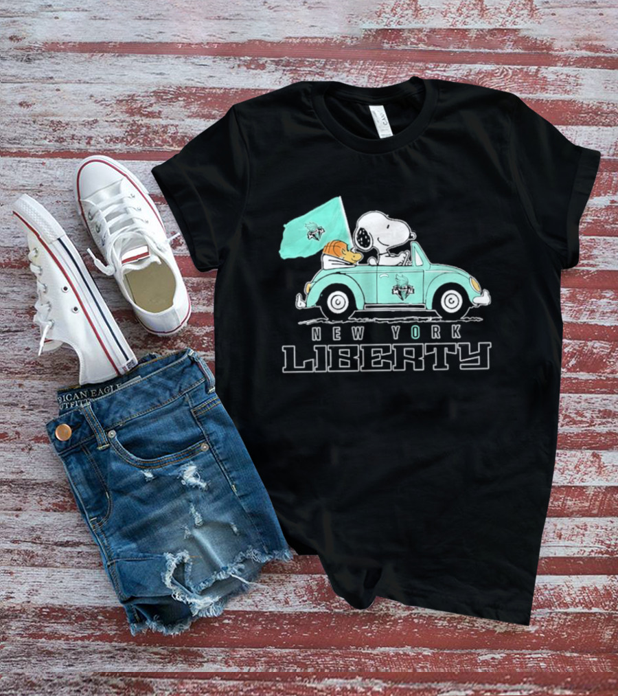 Snoopy Driving Car New York Liberty WNBA Basketball T-Shirt
