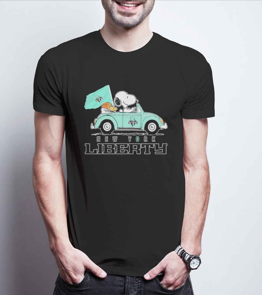Snoopy Driving Car New York Liberty WNBA Basketball T-Shirt