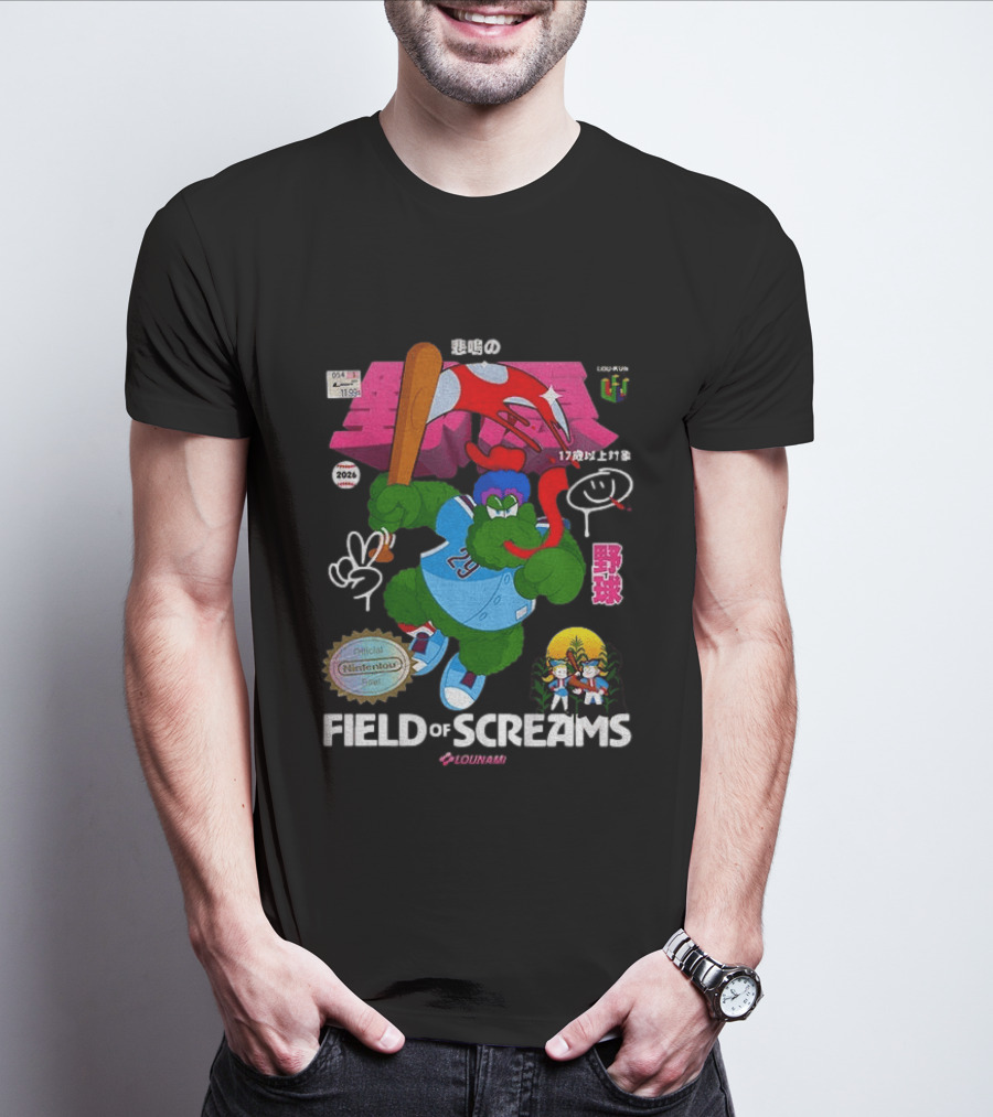 MLB 2026 Phillies Vs Twins Field Of Screams Featuring Konami Nintendo Baseball T-Shirt