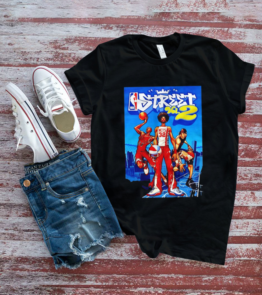 NBA Street Vol 2 Nets 32 Cartoon Players Basketball Game T-Shirt