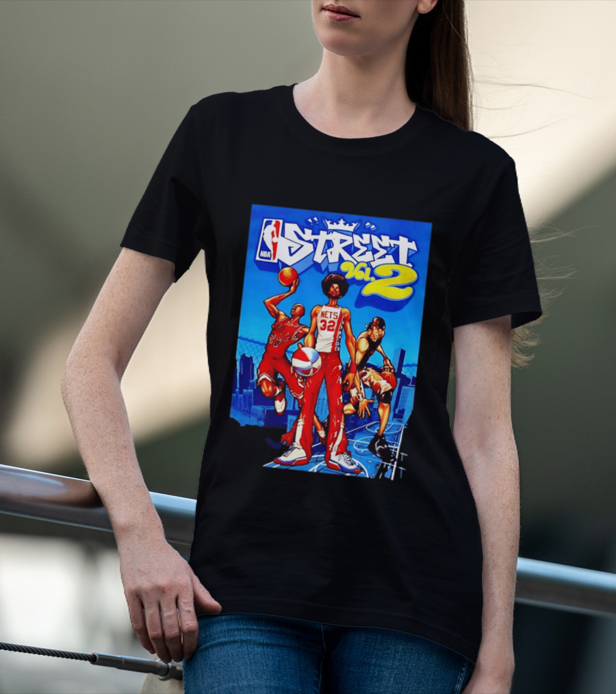 NBA Street Vol 2 Nets 32 Cartoon Players Basketball Game T-Shirt