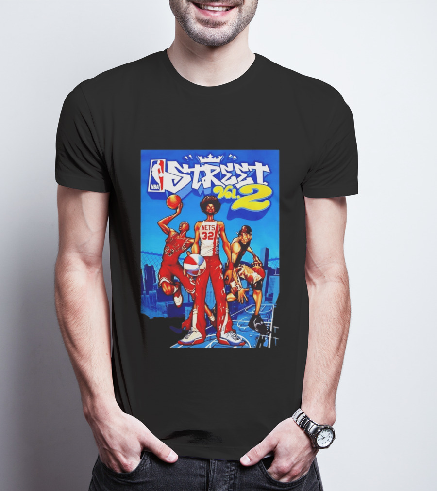 NBA Street Vol 2 Nets 32 Cartoon Players Basketball Game T-Shirt