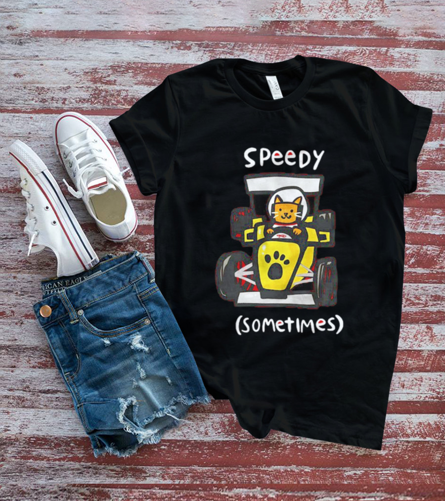 Speedy Sometimes Cat Racecar Paw Print Racing T-Shirt