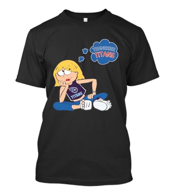 Tennessee Titans Blonde Cartoon Girl Sitting Thinking Thought Bubble Titans T-Shirt