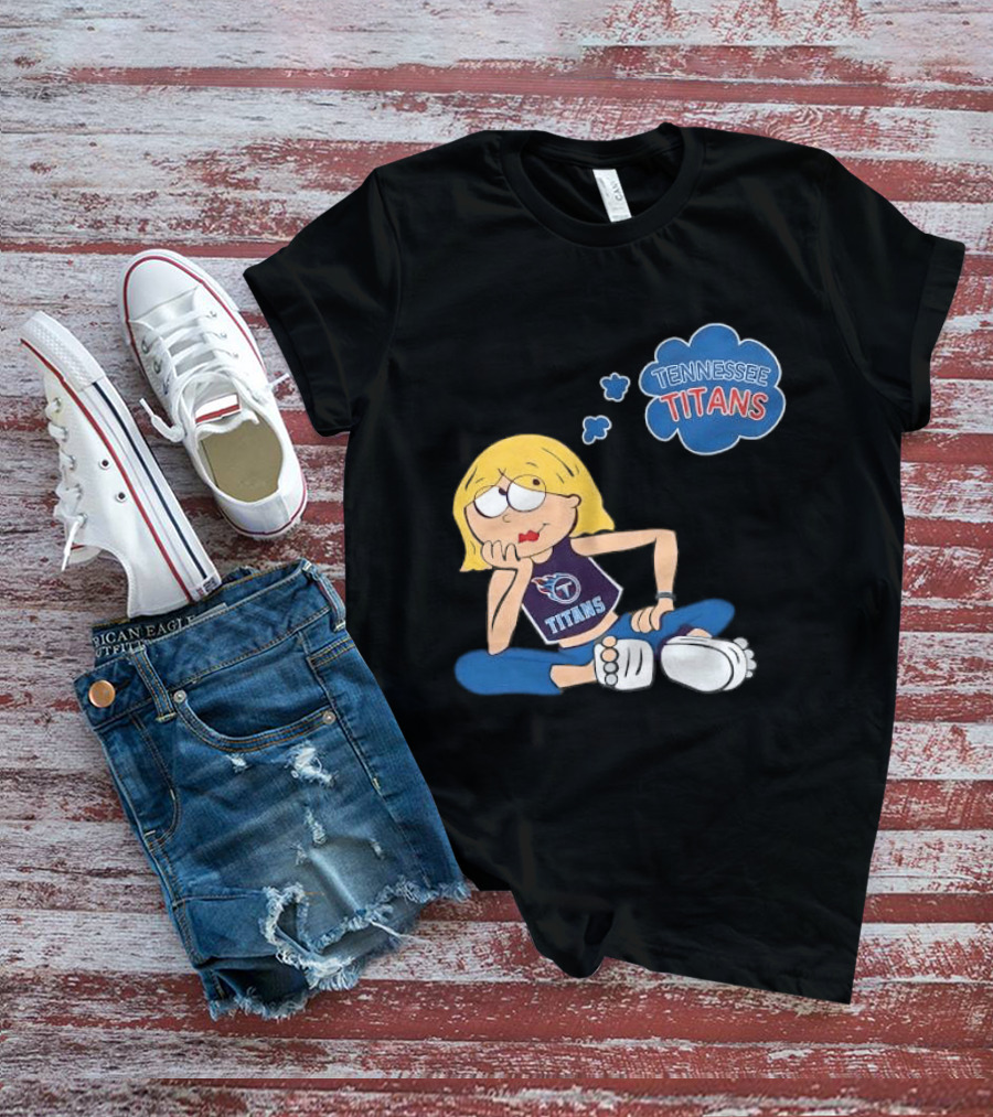 Tennessee Titans Blonde Cartoon Girl Sitting Thinking Thought Bubble Titans T-Shirt