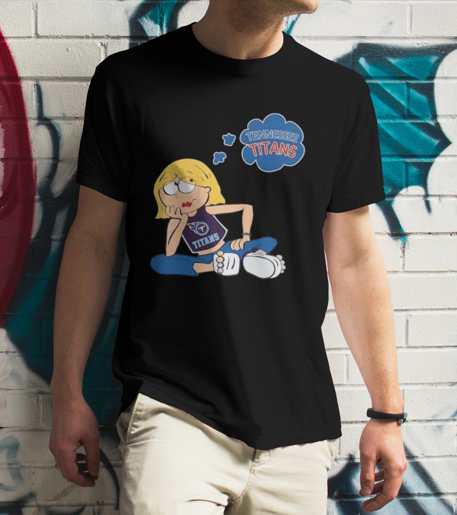 Tennessee Titans Blonde Cartoon Girl Sitting Thinking Thought Bubble Titans T-Shirt
