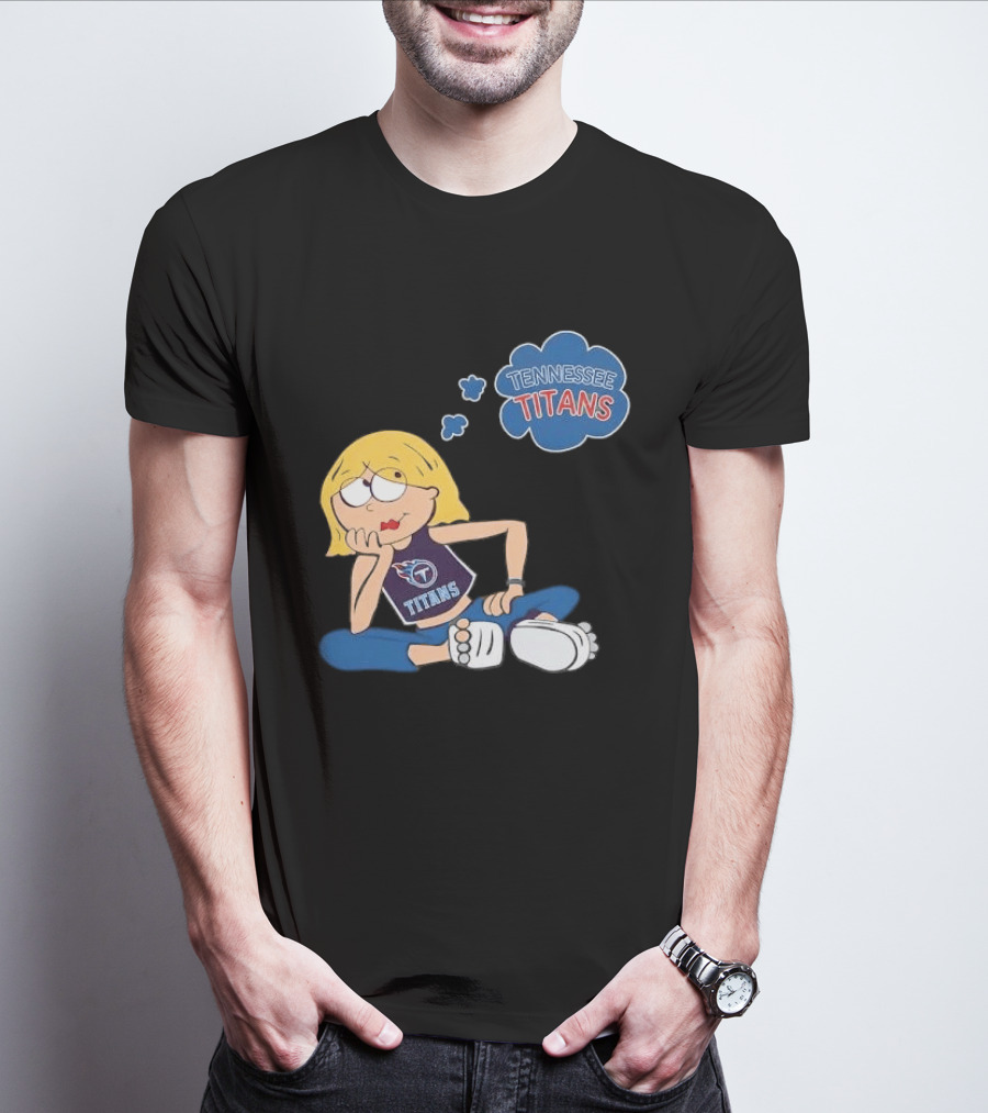 Tennessee Titans Blonde Cartoon Girl Sitting Thinking Thought Bubble Titans T-Shirt