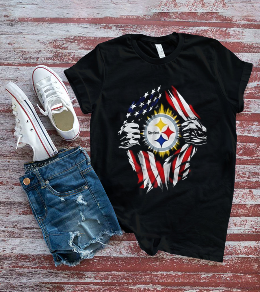 Pittsburgh Steelers Superman Skull Cap USA Flag T-Shirt