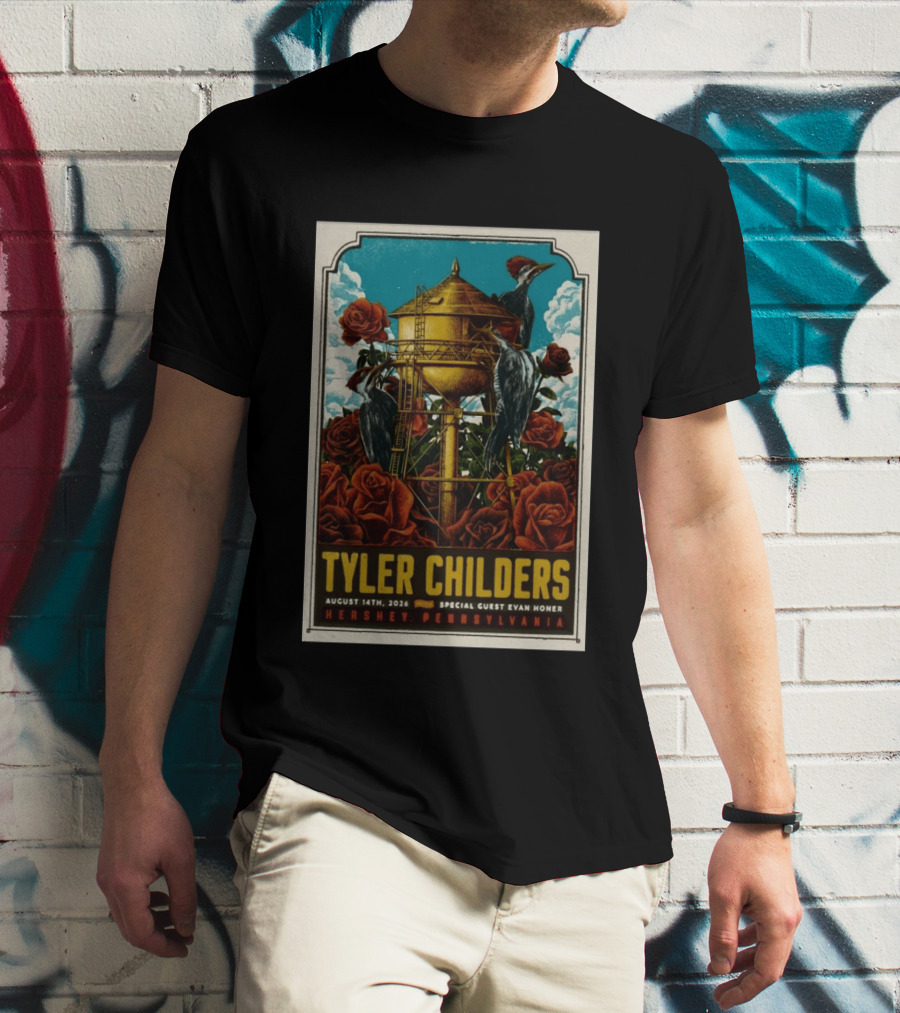 Tyler Childers August 14 2026 Hershey PA Water Tower Woodpeckers Roses T-Shirt