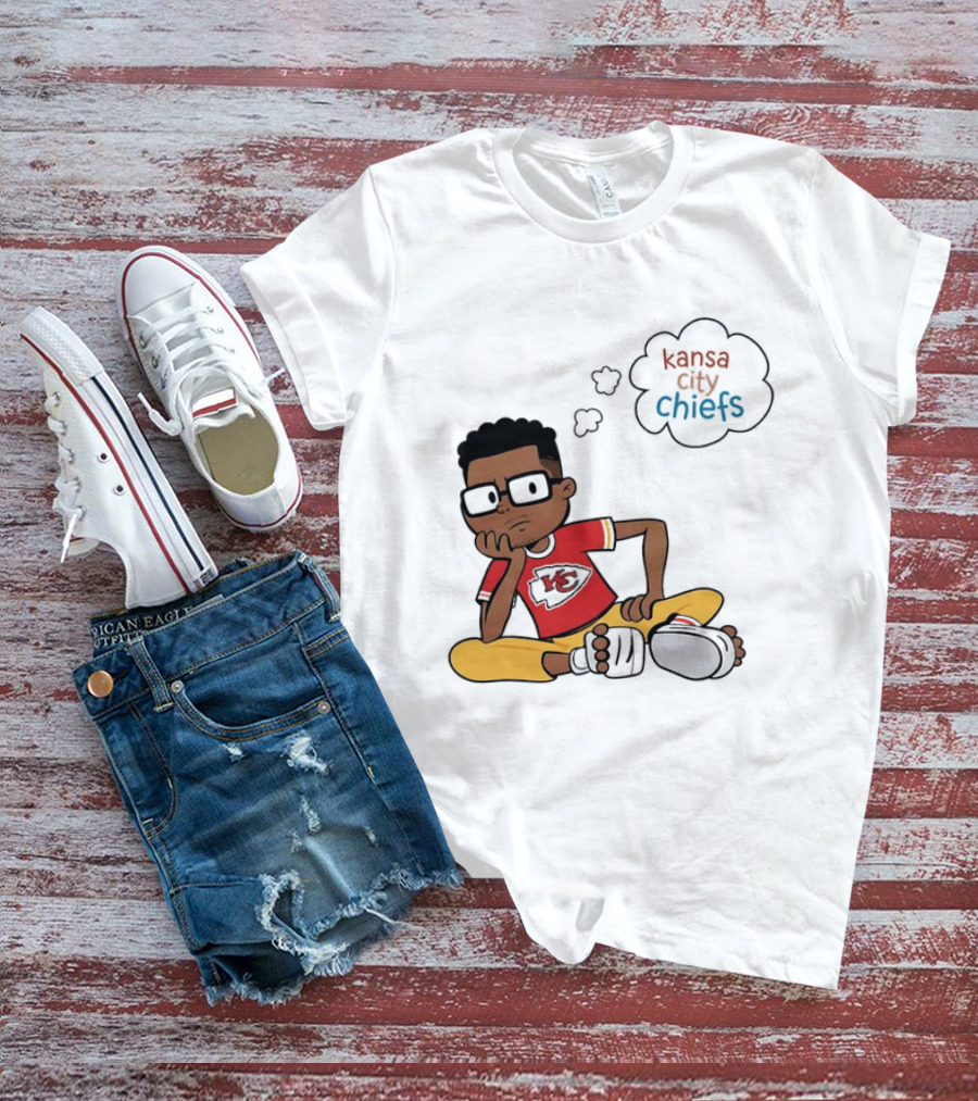 Kansas City Chiefs Cartoon Boy Thought Bubble Sitting With KC T-Shirt