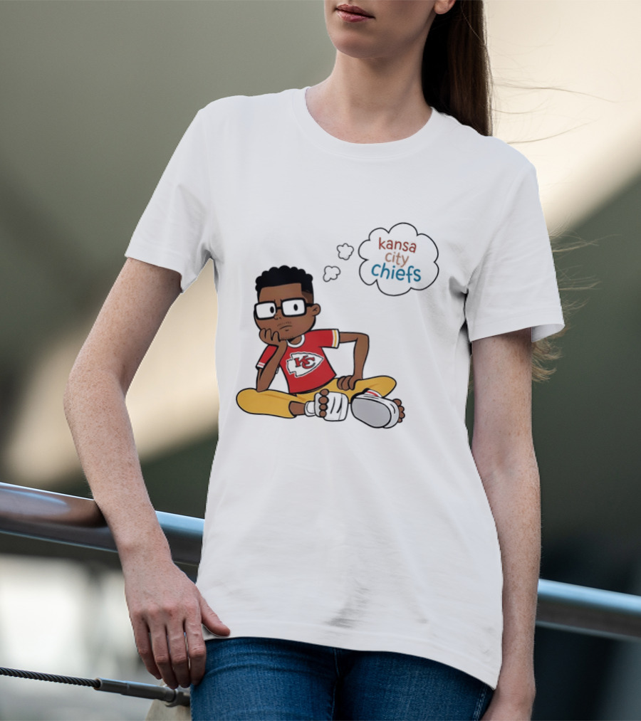 Kansas City Chiefs Cartoon Boy Thought Bubble Sitting With KC T-Shirt