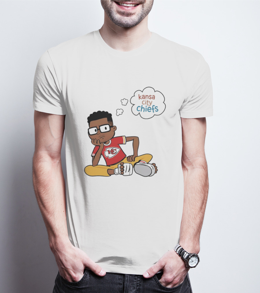 Kansas City Chiefs Cartoon Boy Thought Bubble Sitting With KC T-Shirt