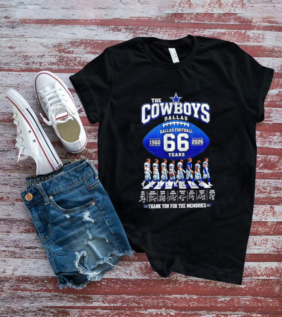 The Cowboys Dallas Football 66 Years 1960 2026 Thank You For The Memories Signatures T-Shirt