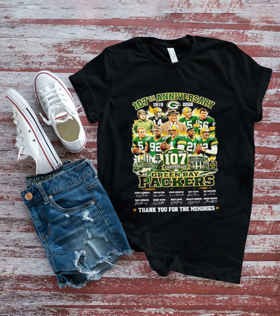 Green Bay Packers 107th Anniversary 1919 2026 NFL Legends Thank You For The Memories T-Shirt