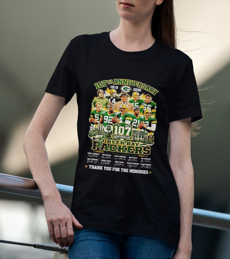 Green Bay Packers 107th Anniversary 1919 2026 NFL Legends Thank You For The Memories T-Shirt
