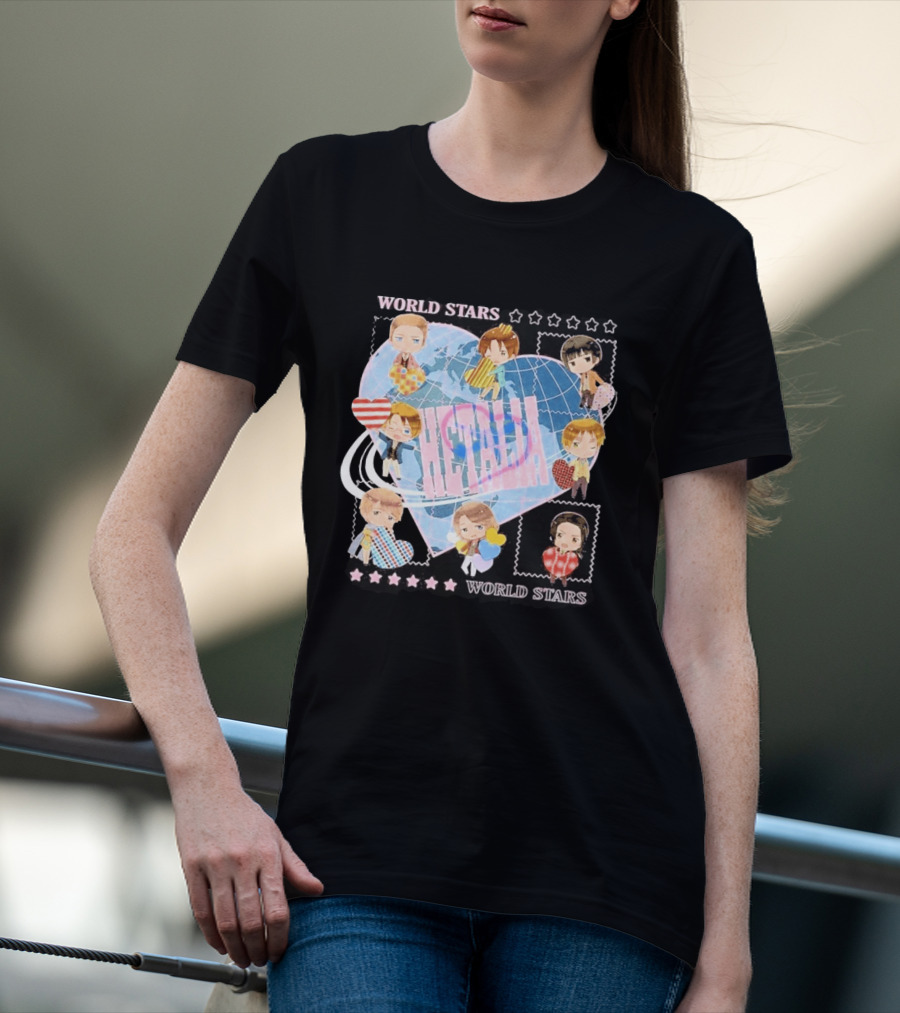 Hot Topic Hetalia Chibi World Stars Characters With Hearts T-Shirt