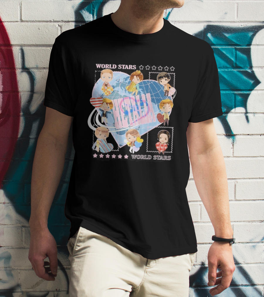 Hot Topic Hetalia Chibi World Stars Characters With Hearts T-Shirt