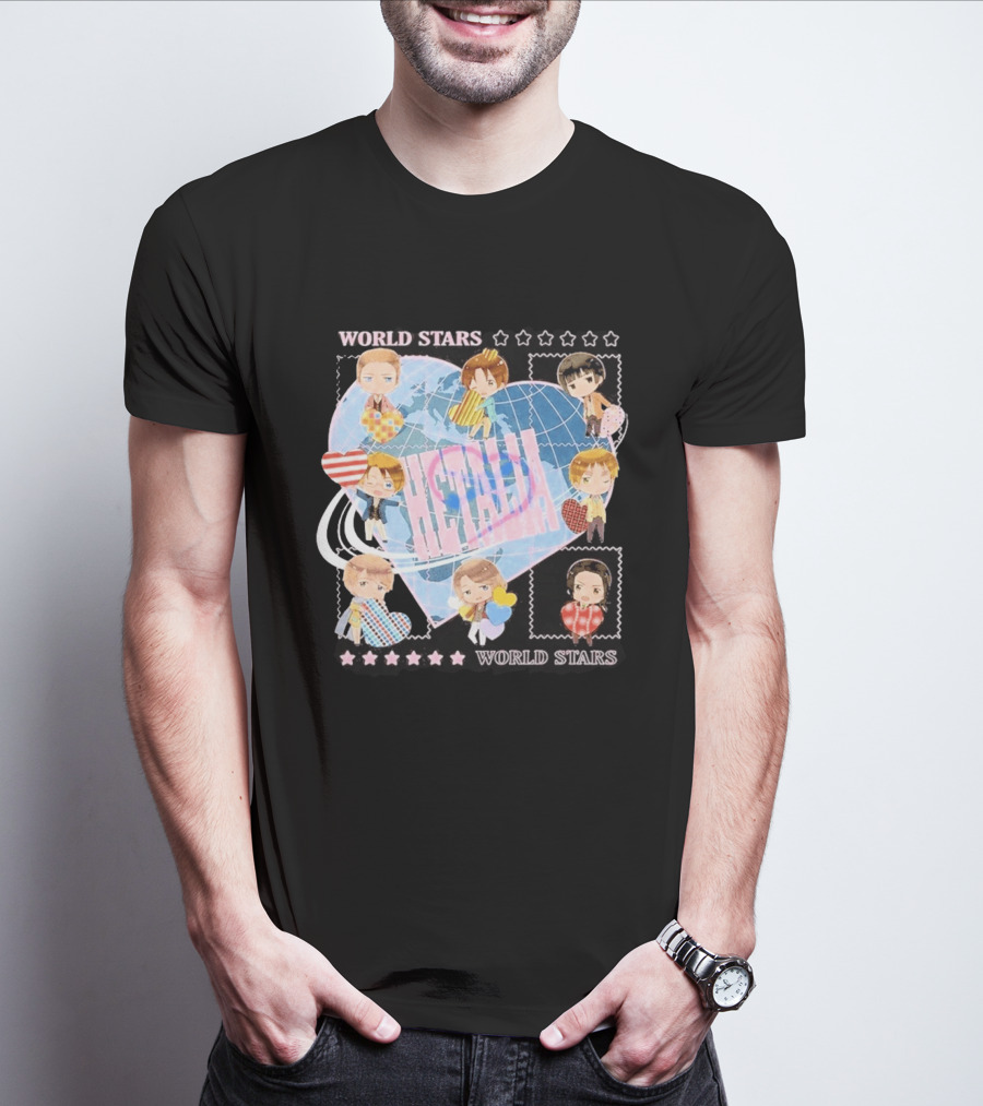 Hot Topic Hetalia Chibi World Stars Characters With Hearts T-Shirt