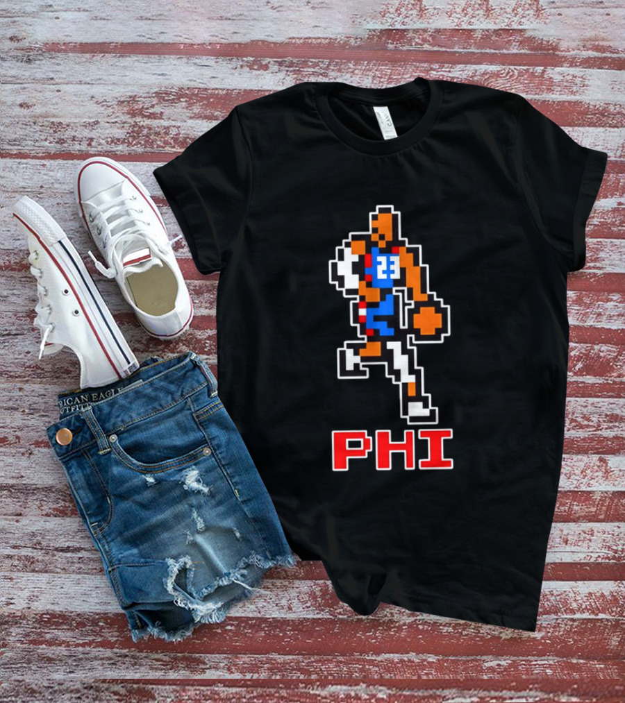 Philadelphia 76ers Phi 8 Bit Pixel Basketball Player 23 Dribbling T-Shirt
