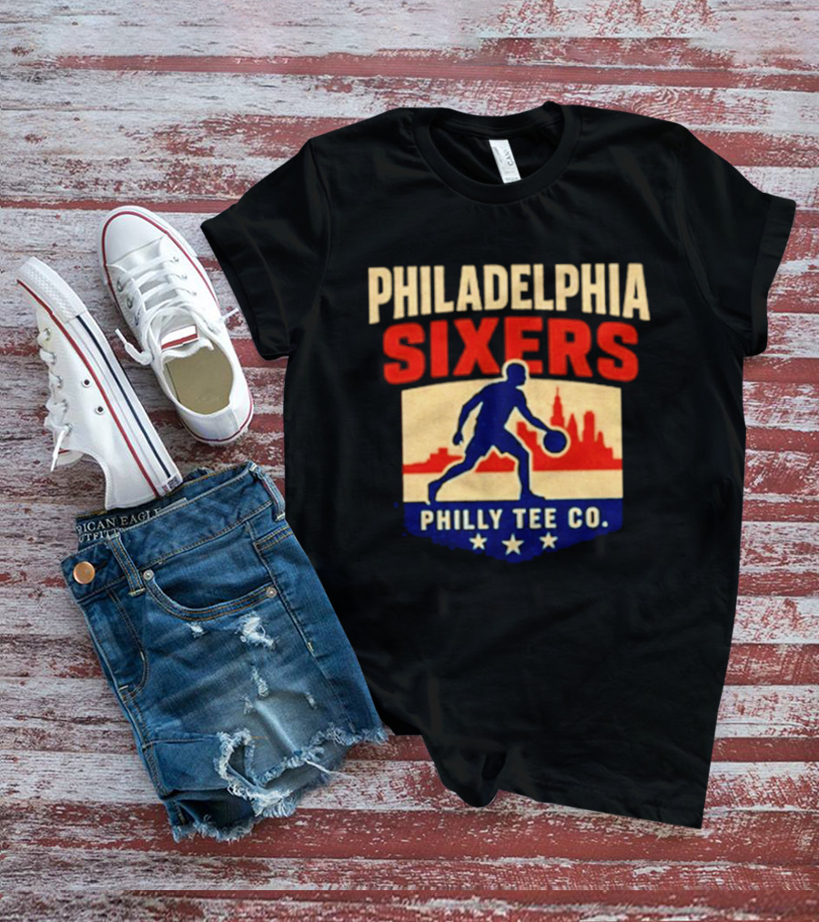 Philadelphia Sixers Dribble Philly Co Retro Skyline T-Shirt