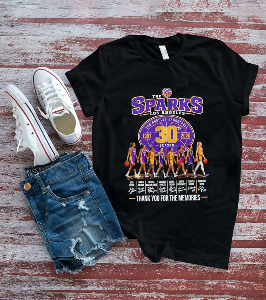 Los Angeles Sparks 30th Season 1997 2026 Basketball Thank You For The Memories Signatures T-Shirt