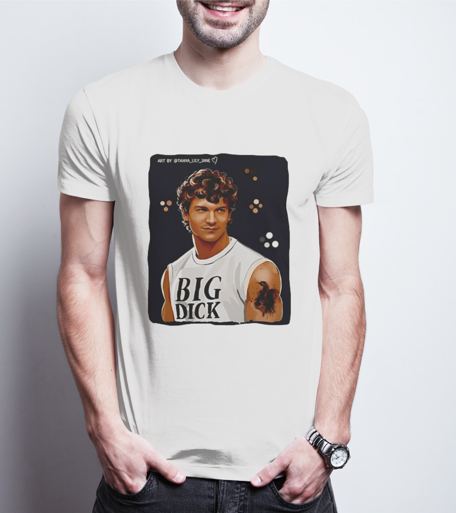 Tanya Lily Jane Big Dick Art Featuring Curly Haired Man T-Shirt
