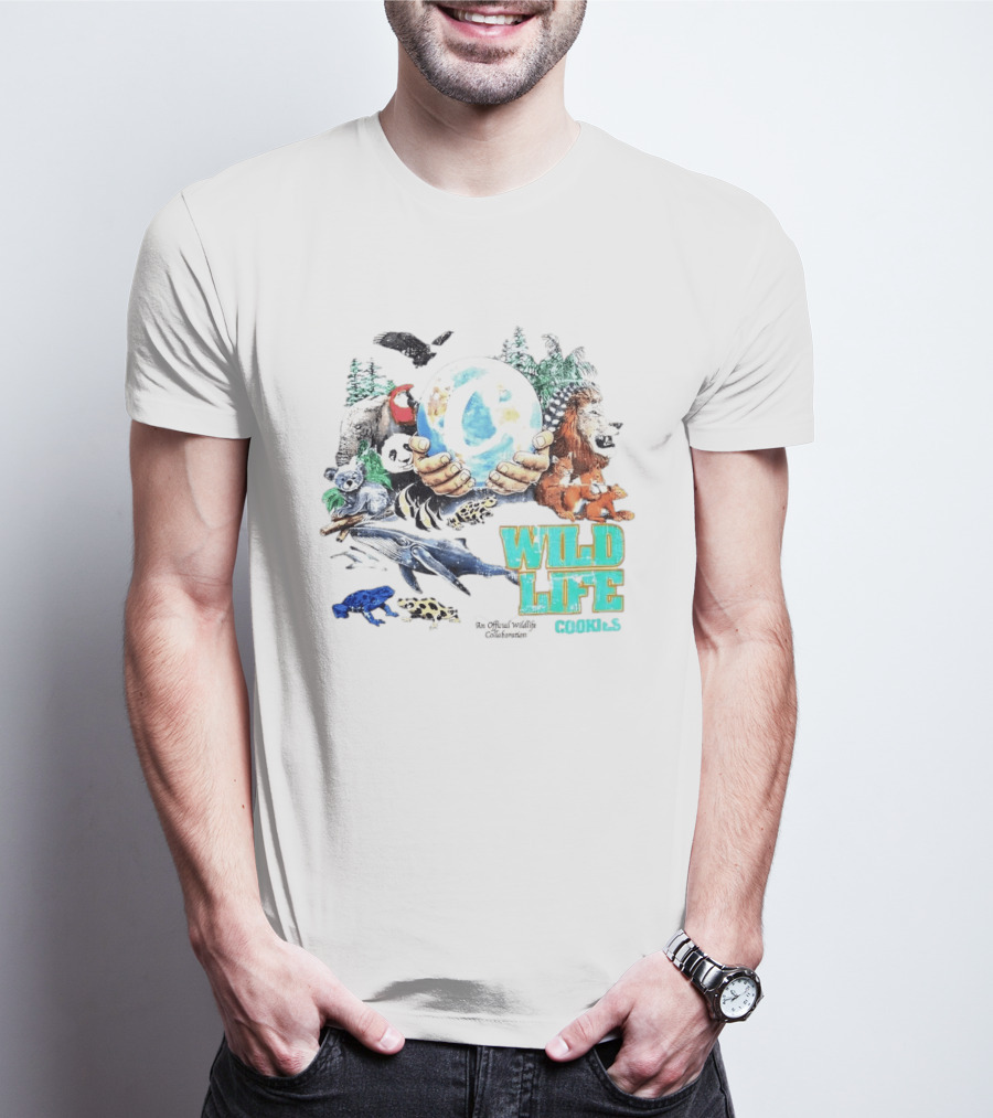 Cookies Wild Life An Official Wildlife Collaboration Hands Holding Globe Earth Animals T-Shirt