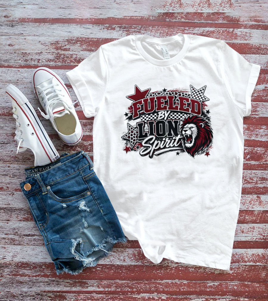 Fueled By Lion Spirit Roaring Head Leopard Patterned Stars Dynamic Energy T-Shirt