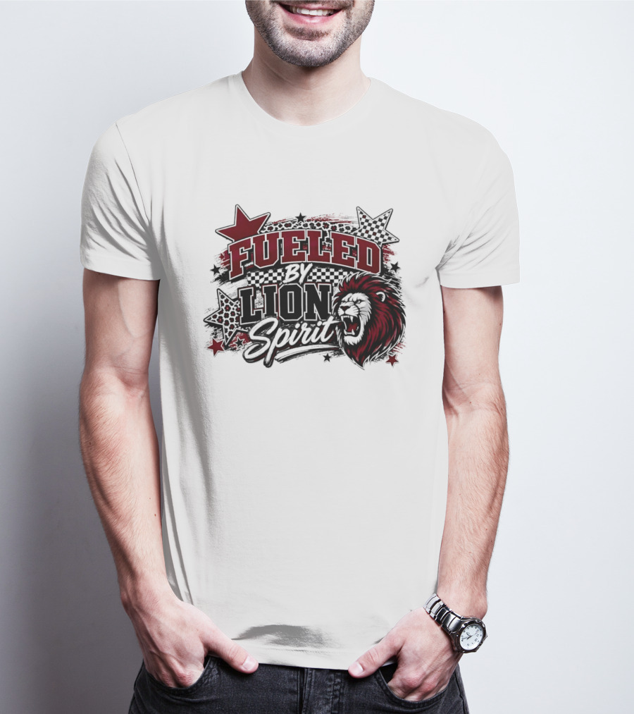 Fueled By Lion Spirit Roaring Head Leopard Patterned Stars Dynamic Energy T-Shirt