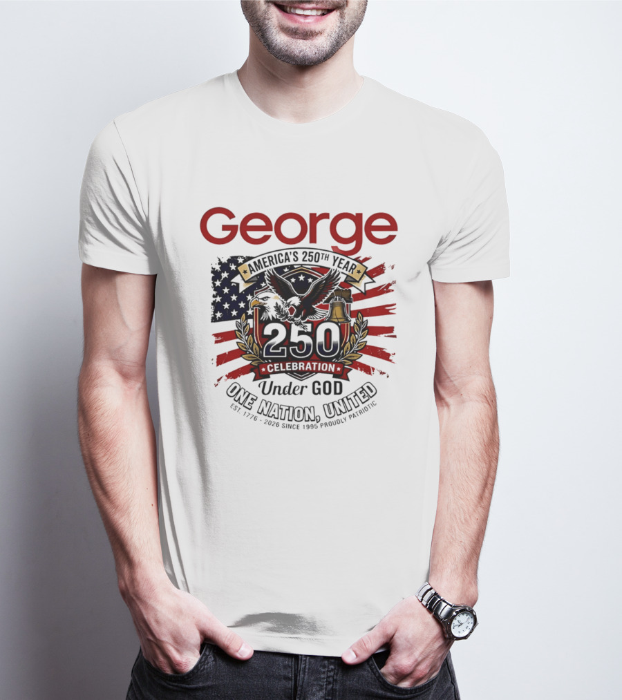 George America's 250th Year 1776 2026 Celebration Eagle Flag Under God One Nation United T-Shirt
