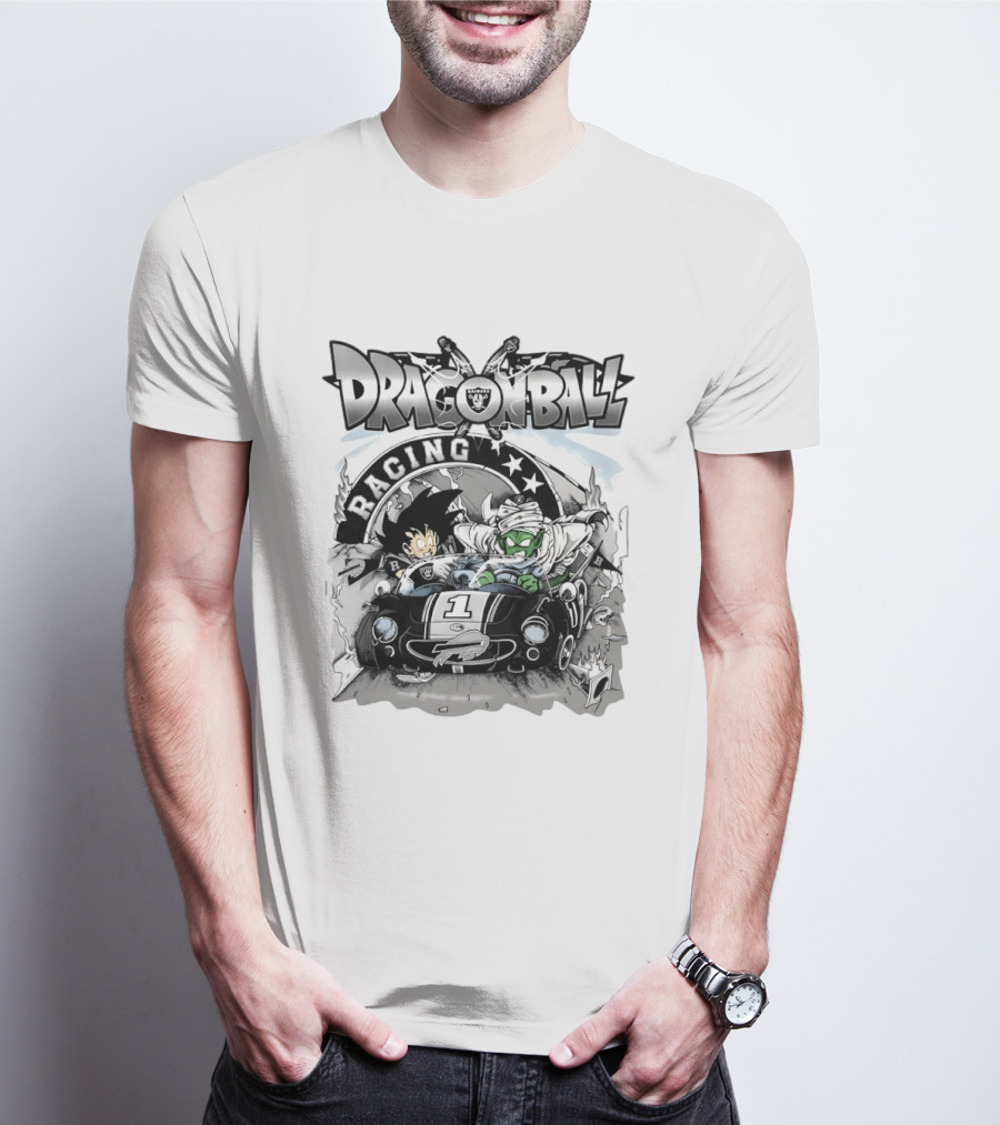 Las Vegas Raiders Dragon Ball Racing Goku Piccolo Driving Black Car Cartoon Raiders NFL T-Shirt