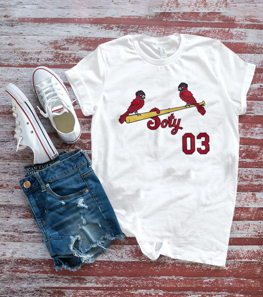 Soty 03 St Louis Cardinals Cartoon Emo Birds On Baseball Bat T-Shirt