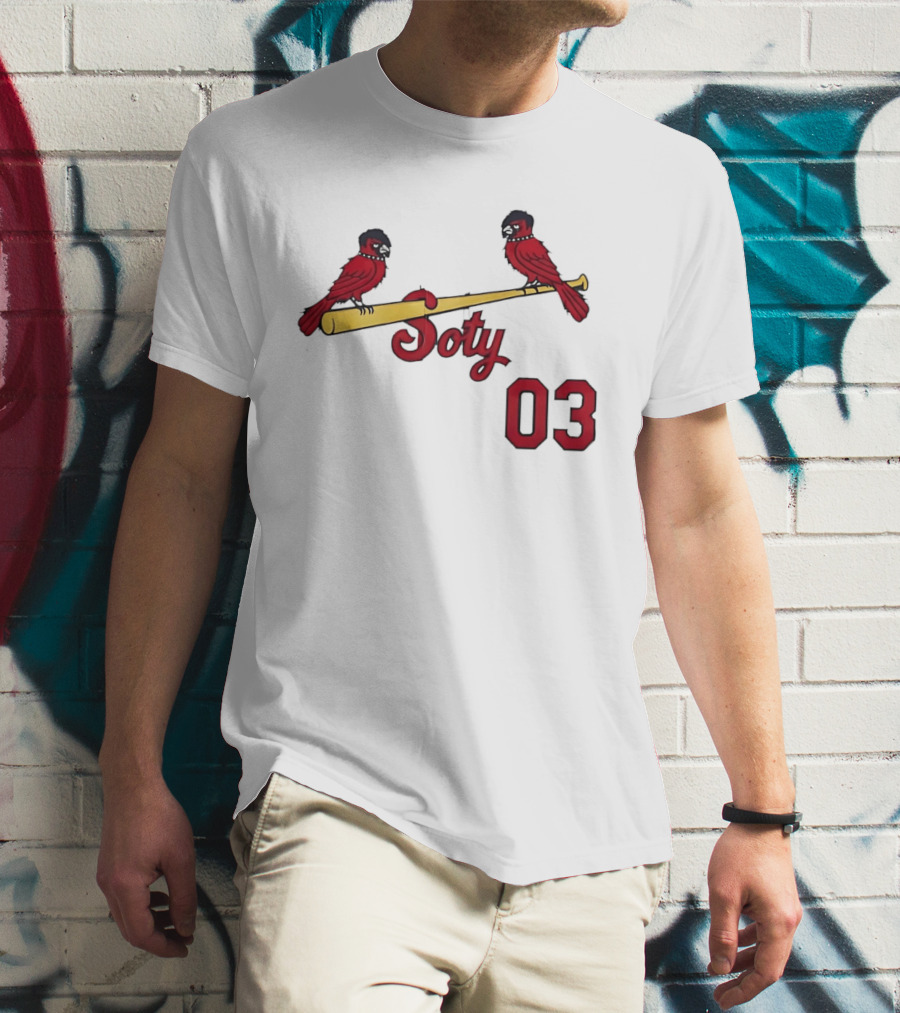 Soty 03 St Louis Cardinals Cartoon Emo Birds On Baseball Bat T-Shirt