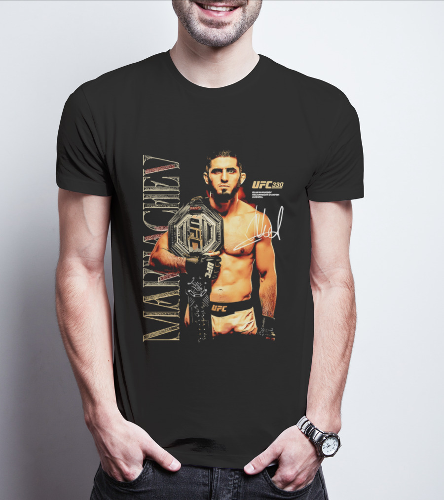 Islam Makhachev UFC Champion Signature Autograph Belt T-Shirt
