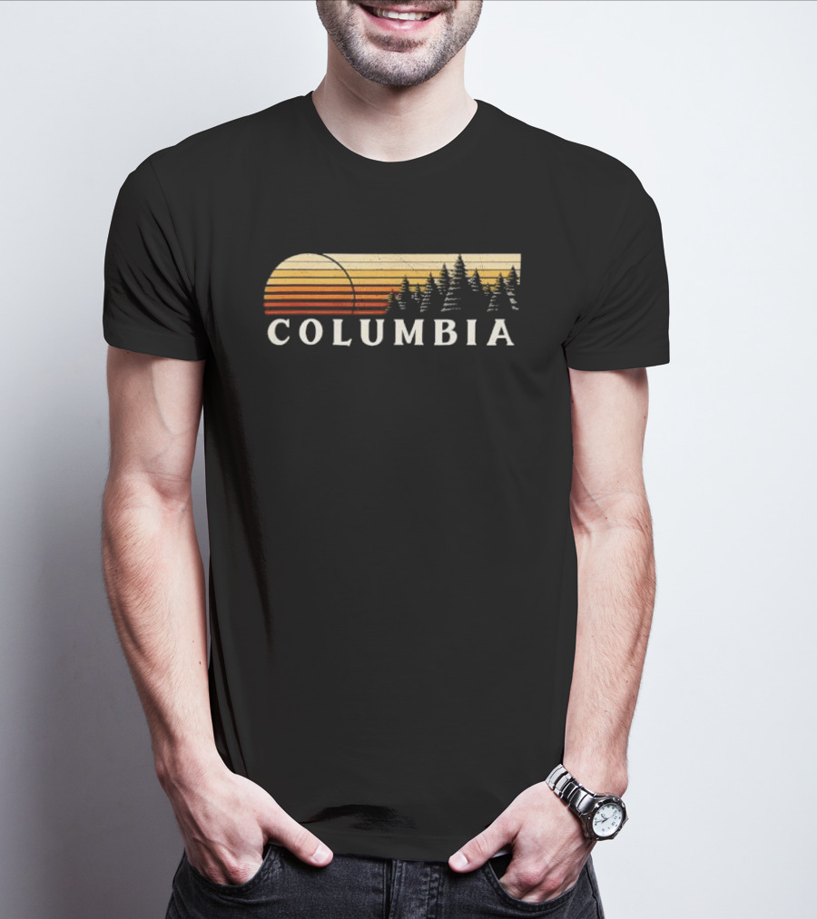 Columbia Sunset Pine Trees Forest Distressed T-Shirt