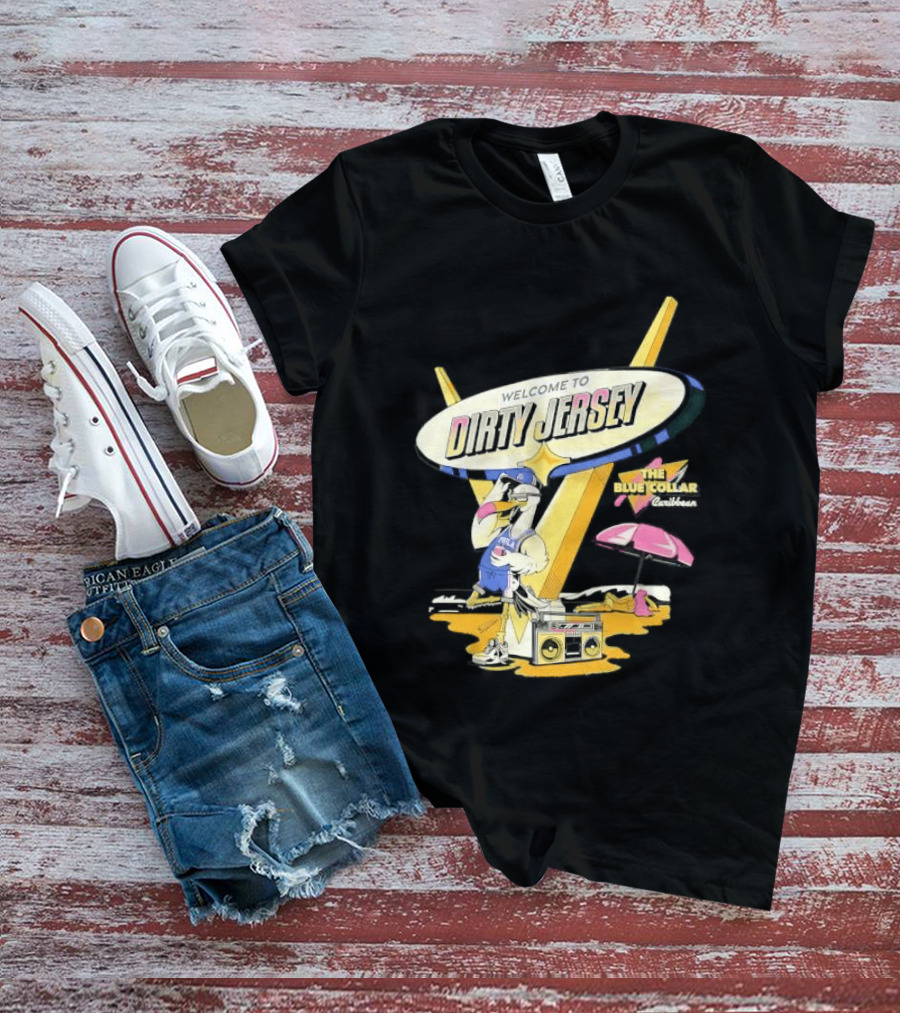 Philadelphia 76ers Welcome To Dirty Jersey Blue Collar Caribbean Cartoon Seagull Beach Boombox T-Shirt
