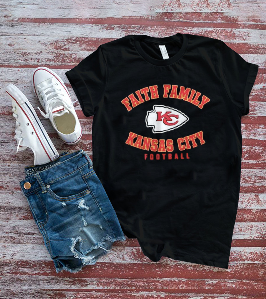 Kansas City Chiefs Faith Family Football KC Arrowhead Patch T-Shirt